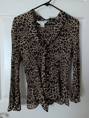 Allison Taylor Brown Animal-Print Tie-Neck Blouse